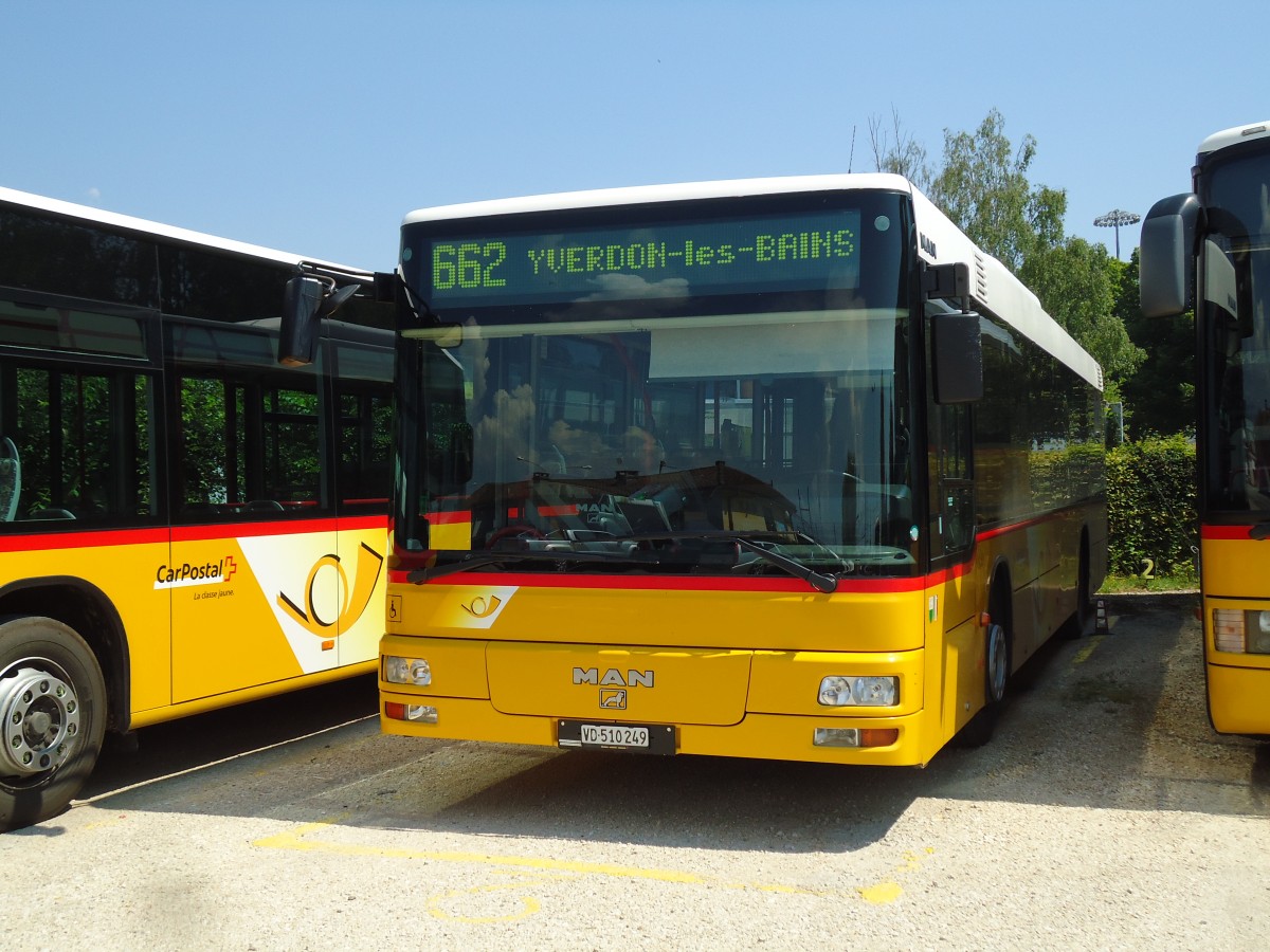 (146'021) - CarPostal Ouest - VD 510'249 - MAN (ex P 25'587) am 22. Juli 2013 in Yverdon, Garage