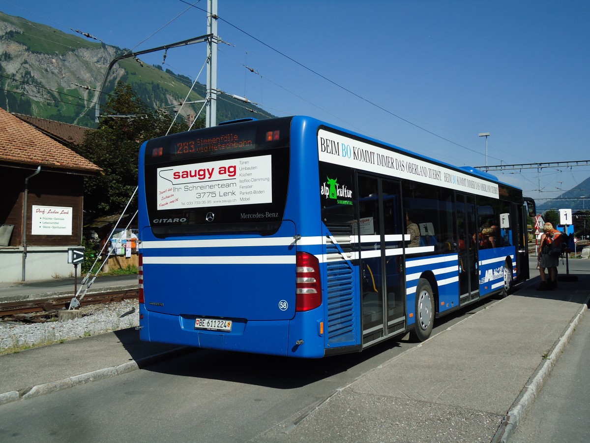 (146'099) - AFA Adelboden - Nr. 58/BE 611'224 - Mercedes am 28. Juli 2013 beim Bahnhof Lenk