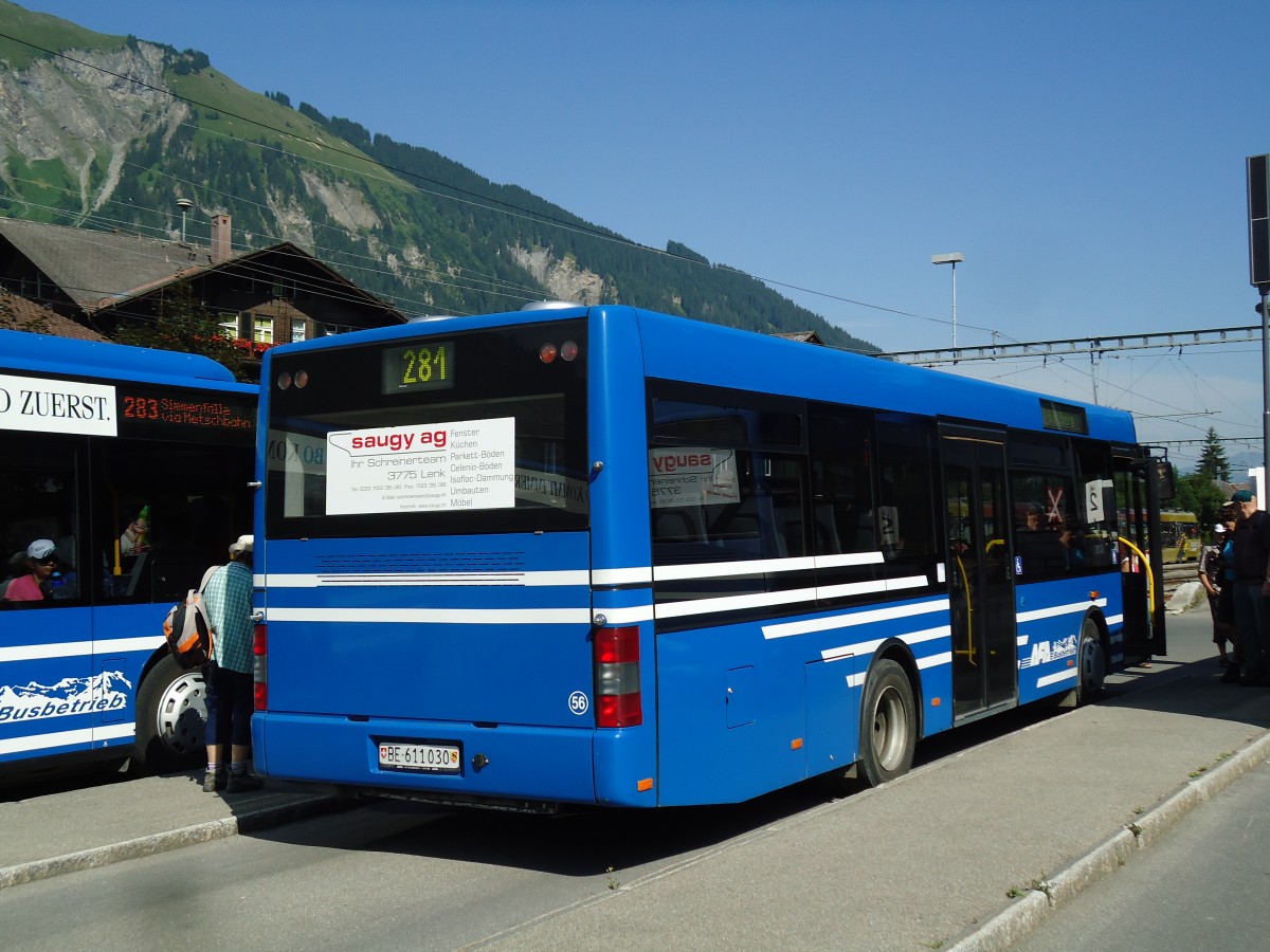 (146'100) - AFA Adelboden - Nr. 56/BE 611'030 - MAN/Gppel am 28. Juli 2013 beim Bahnhof Lenk