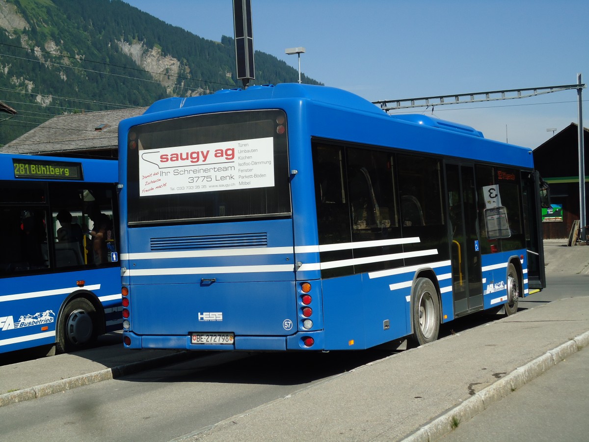 (146'101) - AFA Adelboden - Nr. 57/BE 272'798 - Scania/Hess am 28. Juli 2013 beim Bahnhof Lenk