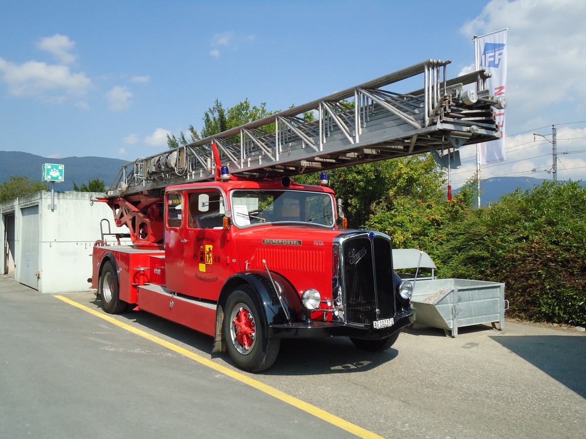 (146'708) - Feuerwehr, Rudolfstetten - AG 10'237 U - Saurer am 31. August 2013 in Niederbipp, Saurertreffen