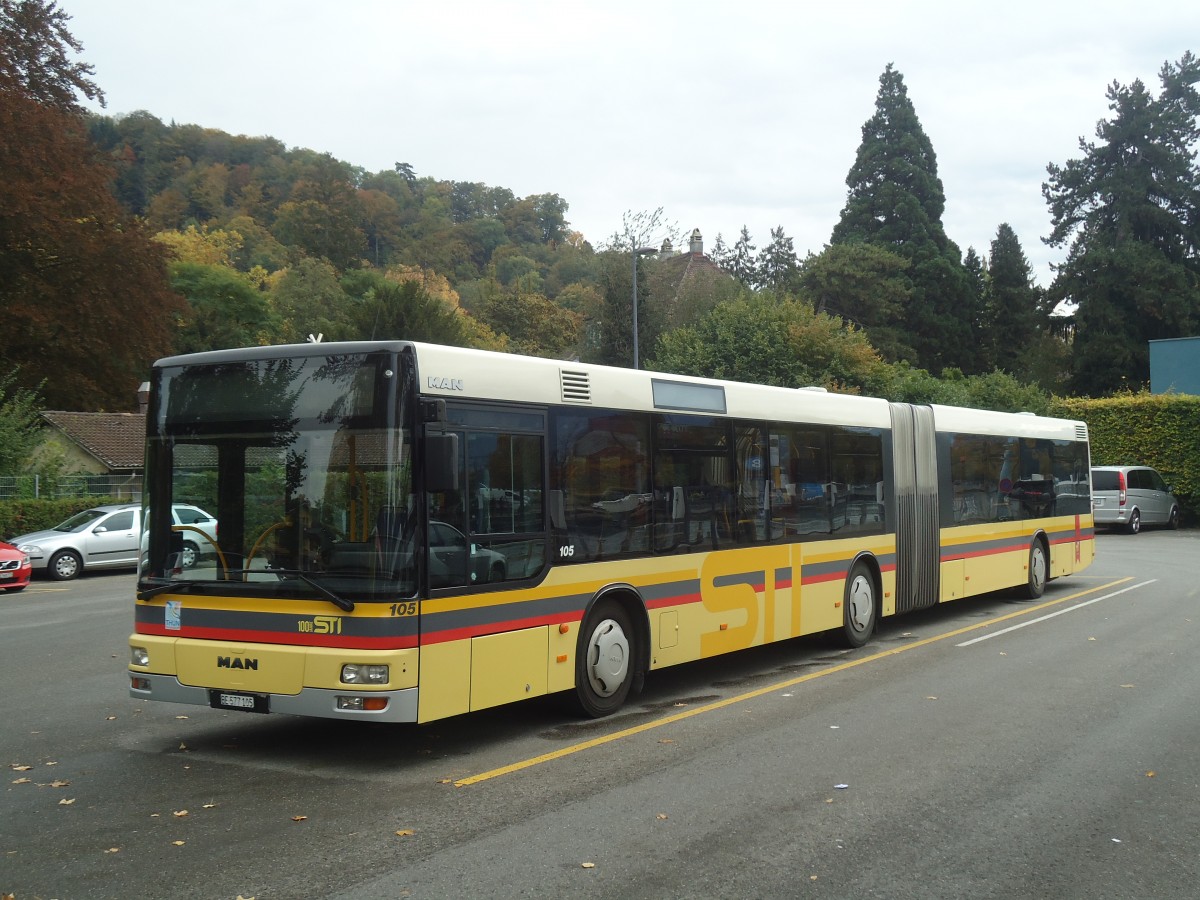 (147'530) - STI Thun - Nr. 105/BE 577'105 - MAN am 20. Oktober 2013 bei der Schifflndte Thun