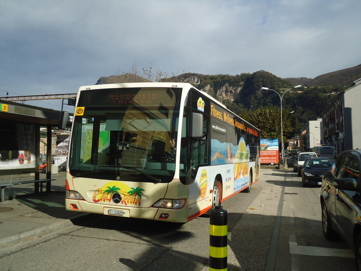 (147'844) - AMSA Chiasso - Nr. 28/TI 23'028 - Mercedes am 6. November 2013 beim Bahnhof Mendrisio