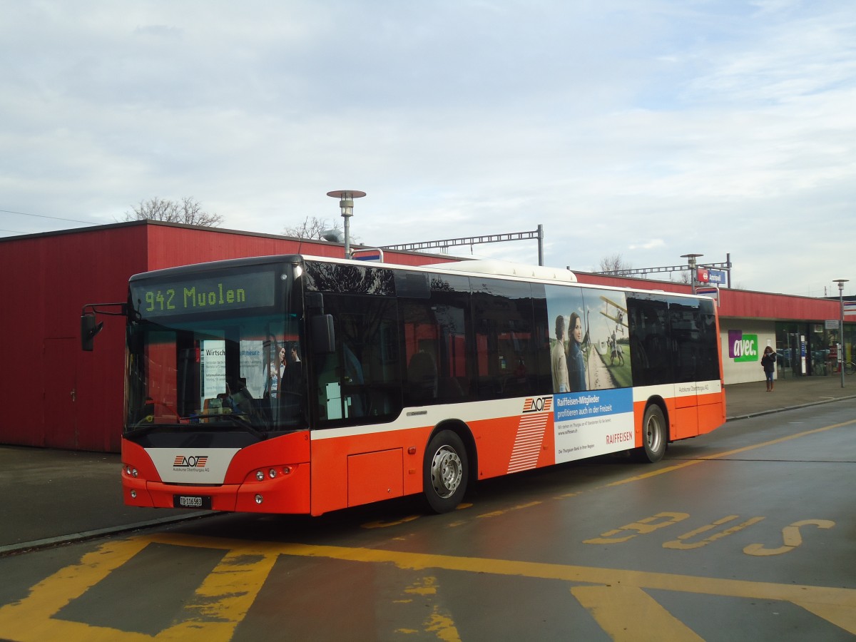 (148'421) - AOT Amriswil - Nr. 3/TG 116'583 - Neoplan am 22. Dezember 2013 beim Bahnhof Amriswil