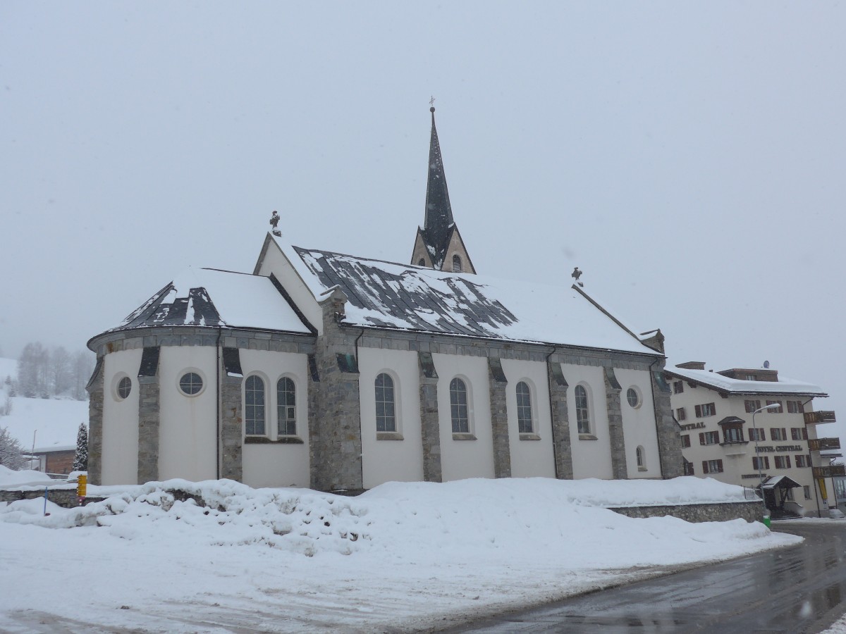 (149'087) - Die Kirche Meierhof in Obersaxen am 1. Mrz 2014