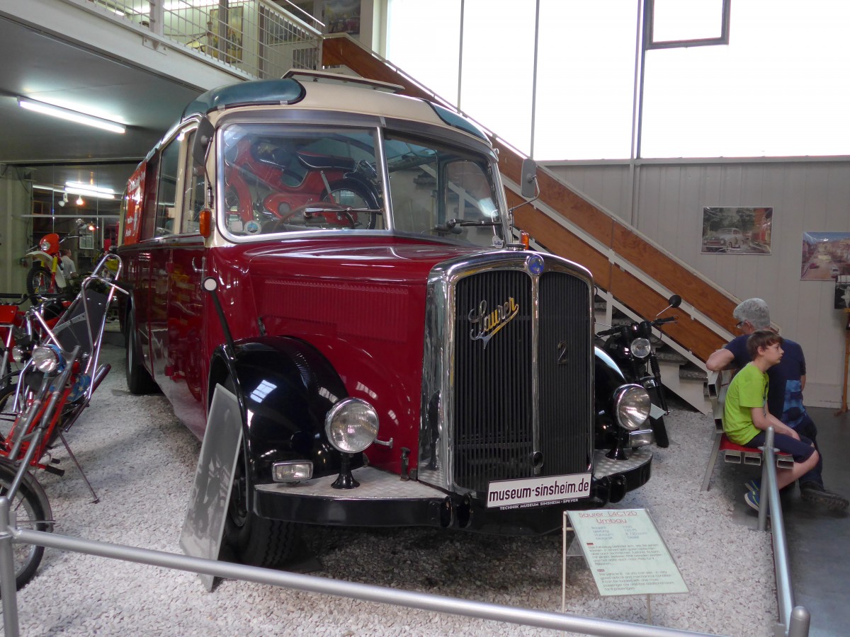 (149'957) - Museum, Sinsheim - Nr. 2 - Saurer/R&J (ex Renndienst-Fahrzeug; ex Solr&Fontana, Ilanz) am 25. April 2014 in Sinsheim, Museum
