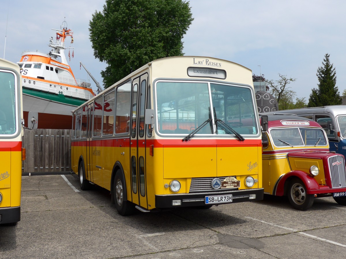 (150'269) - Lay Reisen, Pttlingen - SB-LR 73H - Saurer/Tscher (ex Engel, D-Lollar; ex Demarmels, Salouf; ex P 24'655) am 26. April 2014 in Speyer, Technik-Museum