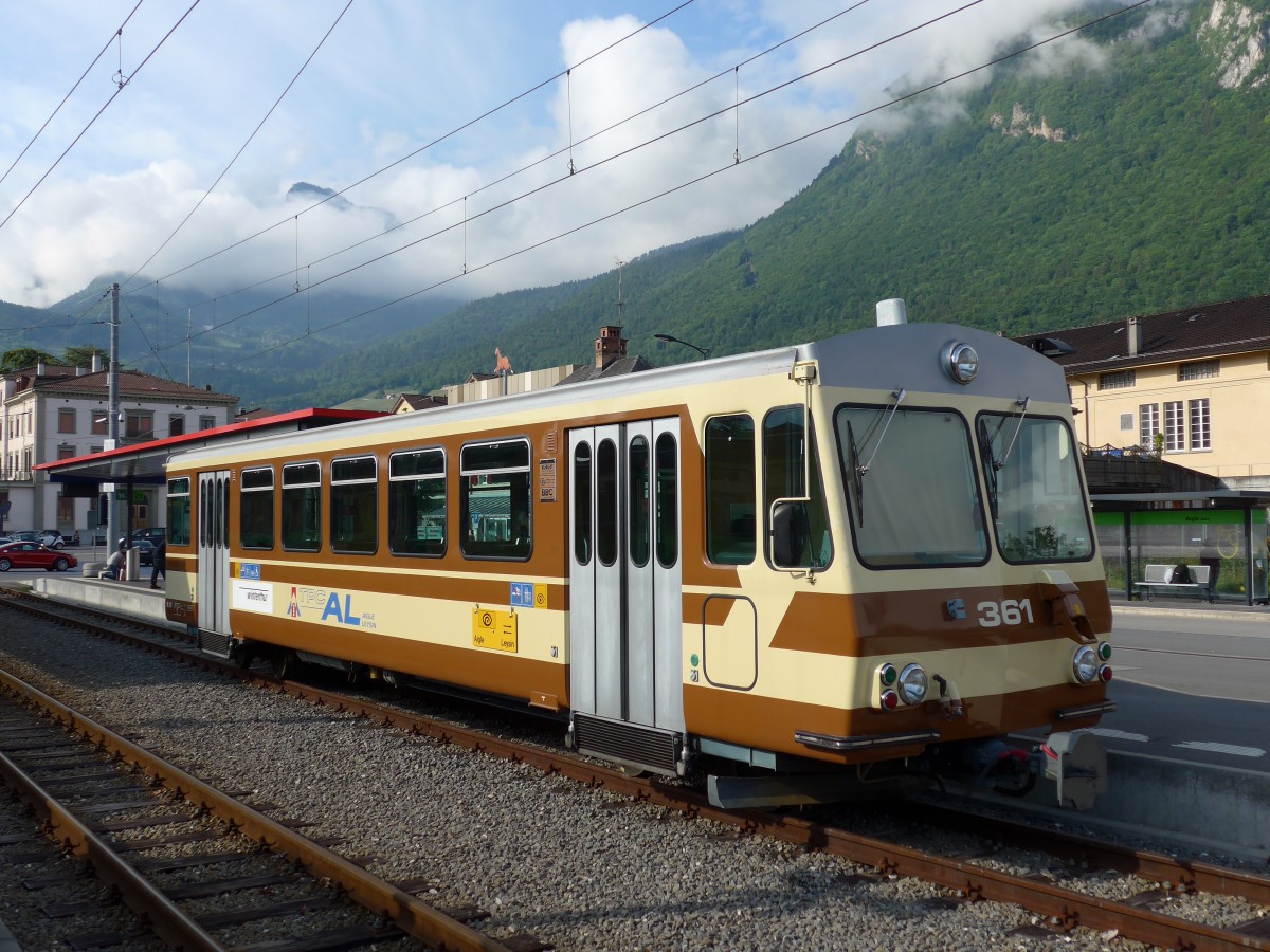(150'932) - TPC-AL-Triebwagen - Nr. 361 - am 26. Mai 2014 im Bahnhof Aigle