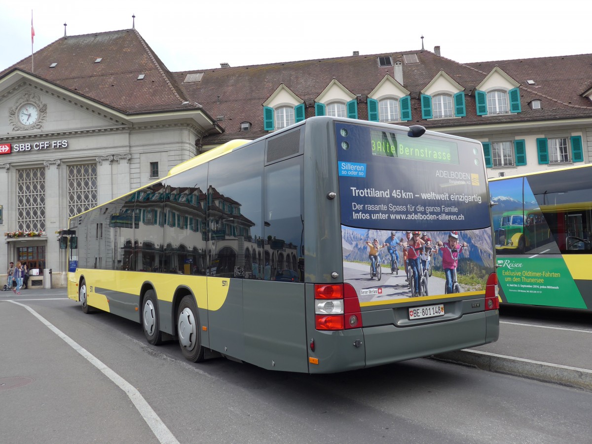 (151'221) - STI Thun - Nr. 148/BE 801'148 - MAN am 3. Juni 2014 beim Bahnhof Thun