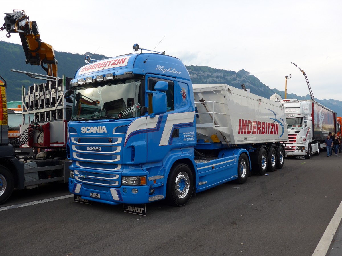 (151'950) - Inderbitzin, Schwyz - SZ 85'821 - Scania am 28. Juni 2014 in Interlaken, Flugplatz