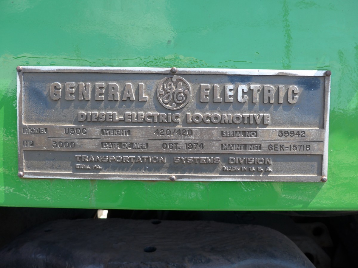 (152'521) - Typenschild von Burlington Northern - Nr. 5383 - am 11. Juli 2014 in Union, Railway Museum 