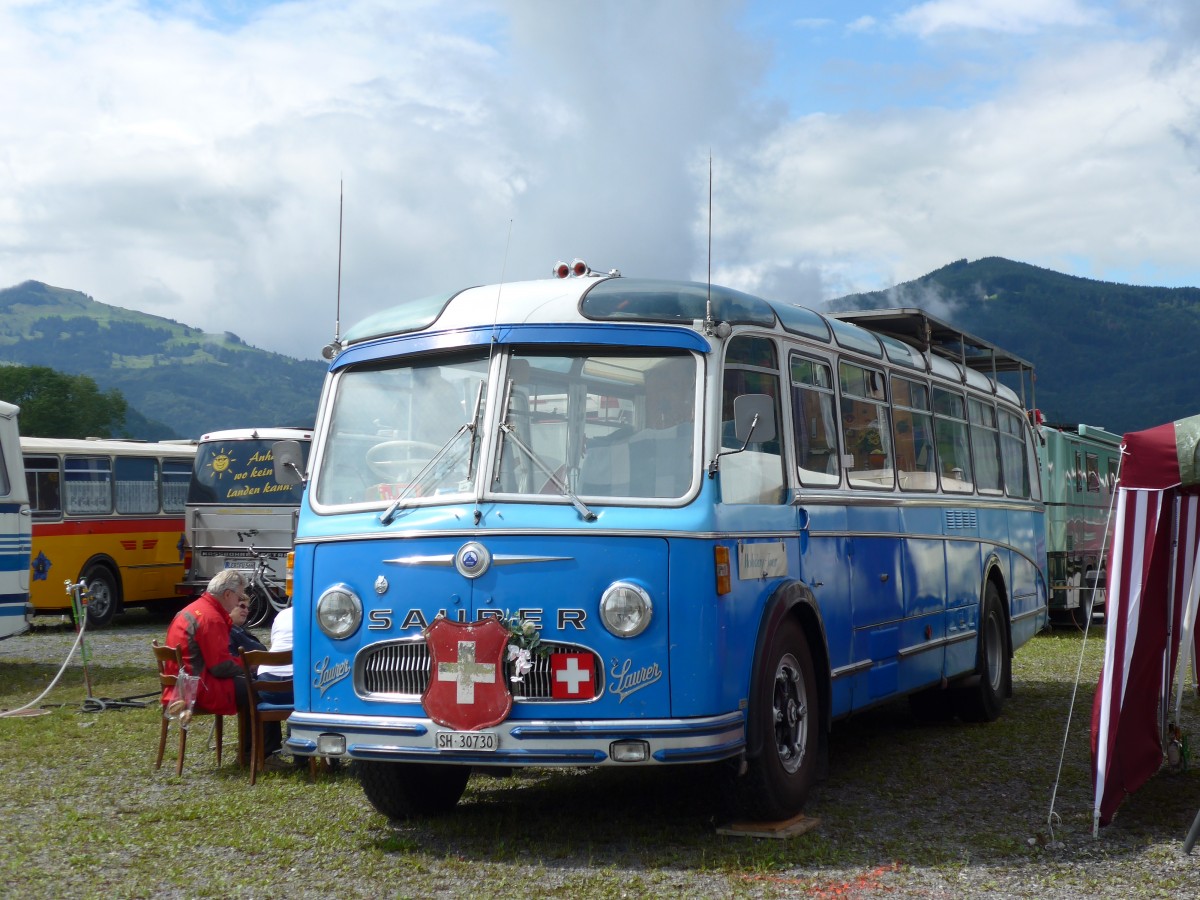 (153'763) - Bolliger, Stetten - SH 30'730 - Saurer/R&J (ex Solr+Fontana, Ilanz Nr. 8) am 16. August 2014 in Altsttten, Allmendplatz