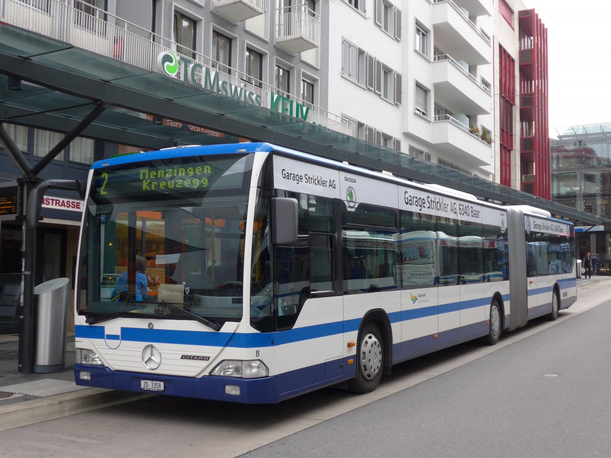 (154'079) - ZVB Zug - Nr. 8/ZG 3358 - Mercedes am 19. August 2014 beim Bahnhof Zug