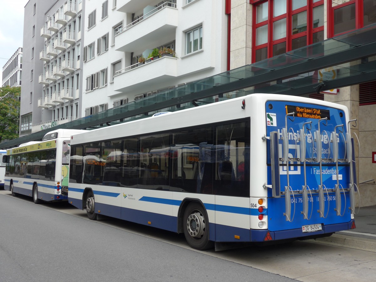 (154'081) - ZVB Zug - Nr. 504/ZG 84'504 - Lanz+Marti/Hess Personenanhnger am 19. August 2014 beim Bahnhof Zug