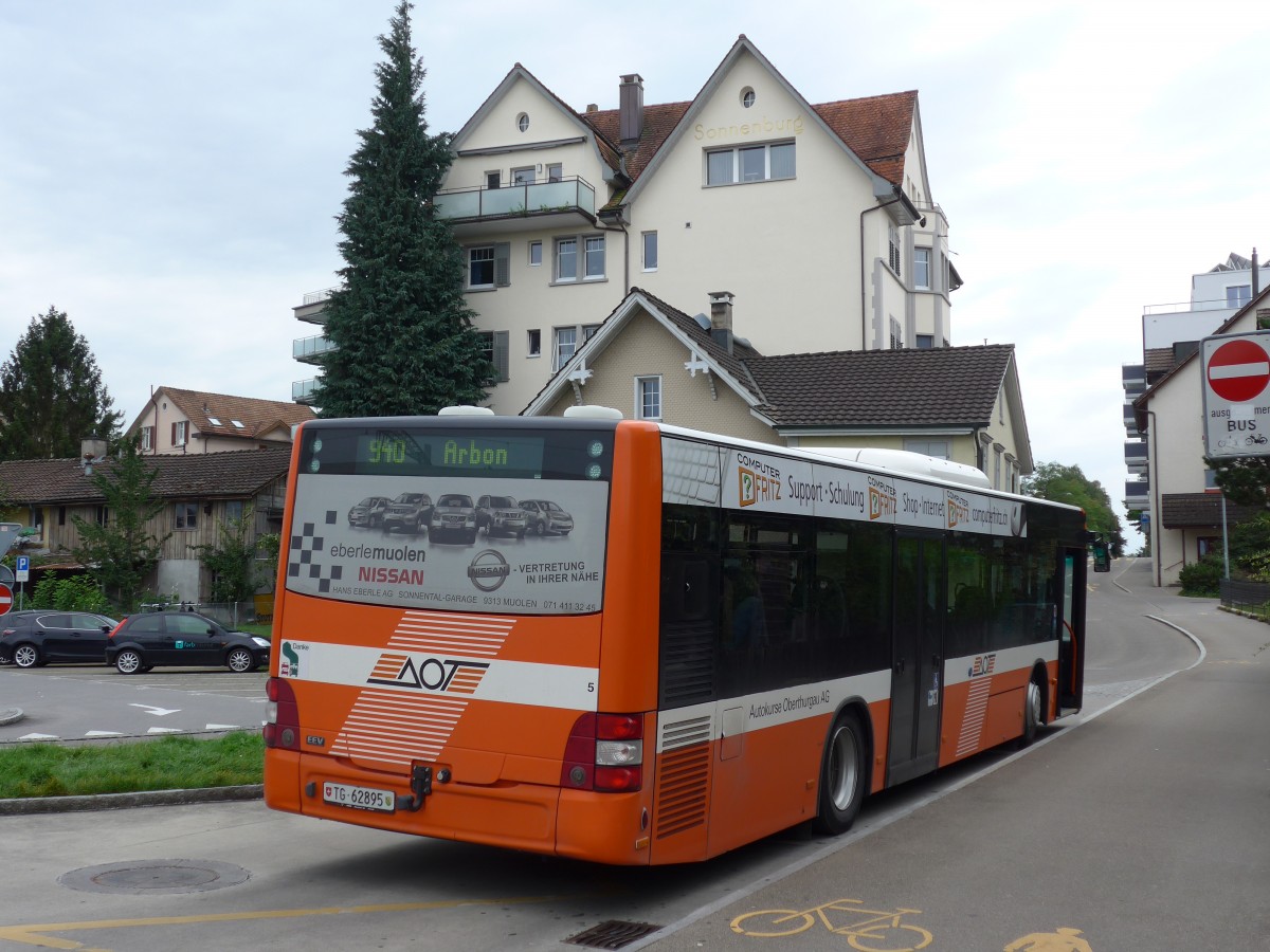 (154'276) - AOT Amriswil - Nr. 5/TG 62'895 - MAN am 20. August 2014 beim Bahnhof Romanshorn