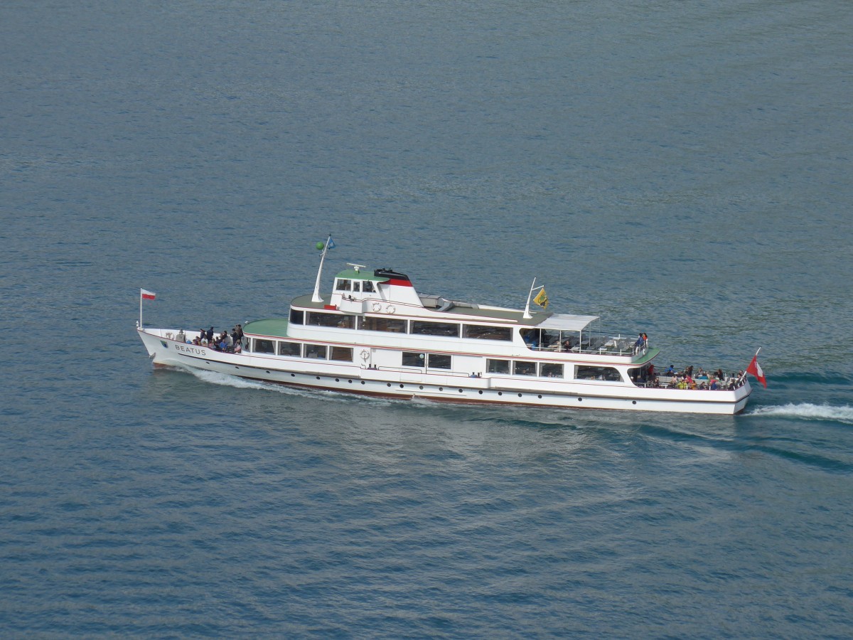 (154'432) - Motorschiff Beatus am 24. August 2014 auf dem Thunersee vom Spiezberg aus