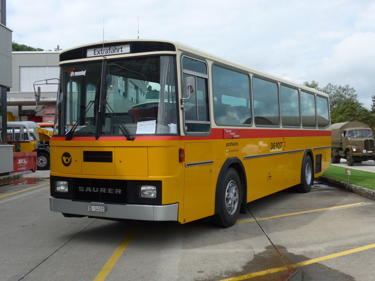 (154'493) - Voser, Neuenhof - AG 14'023 - Saurer/Tscher (ex Fischer, Roggwil; ex Mattli, Wassen) am 30. August 2014 in Oberkirch, CAMPUS Sursee