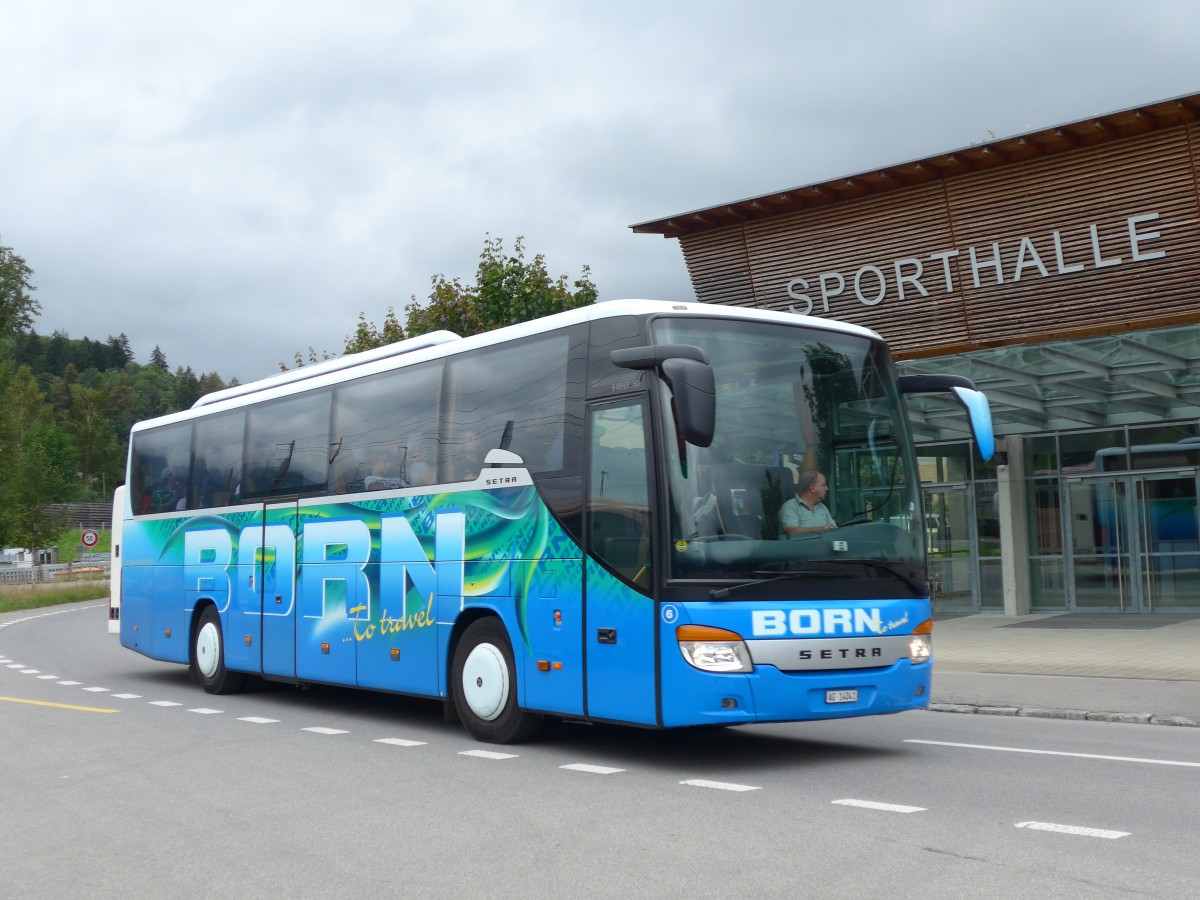 (154'726) - Born, Olten - Nr. 6/AG 14'041 - Setra am 31. August 2014 beim Bahnhof Frutigen