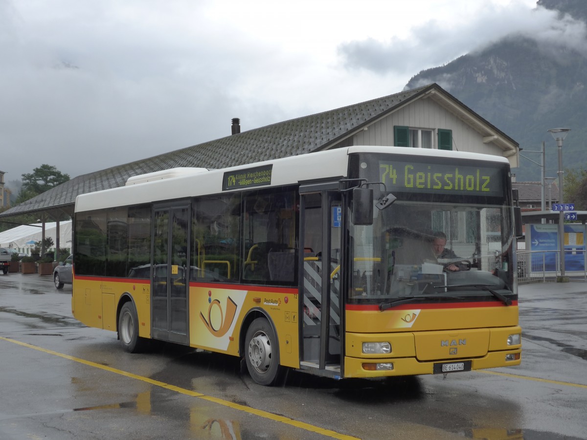 (154'745) - AVG Meiringen - Nr. 72/BE 614'040 - MAN/Gppel am 1. September 2014 in Meiringen, Postautostation