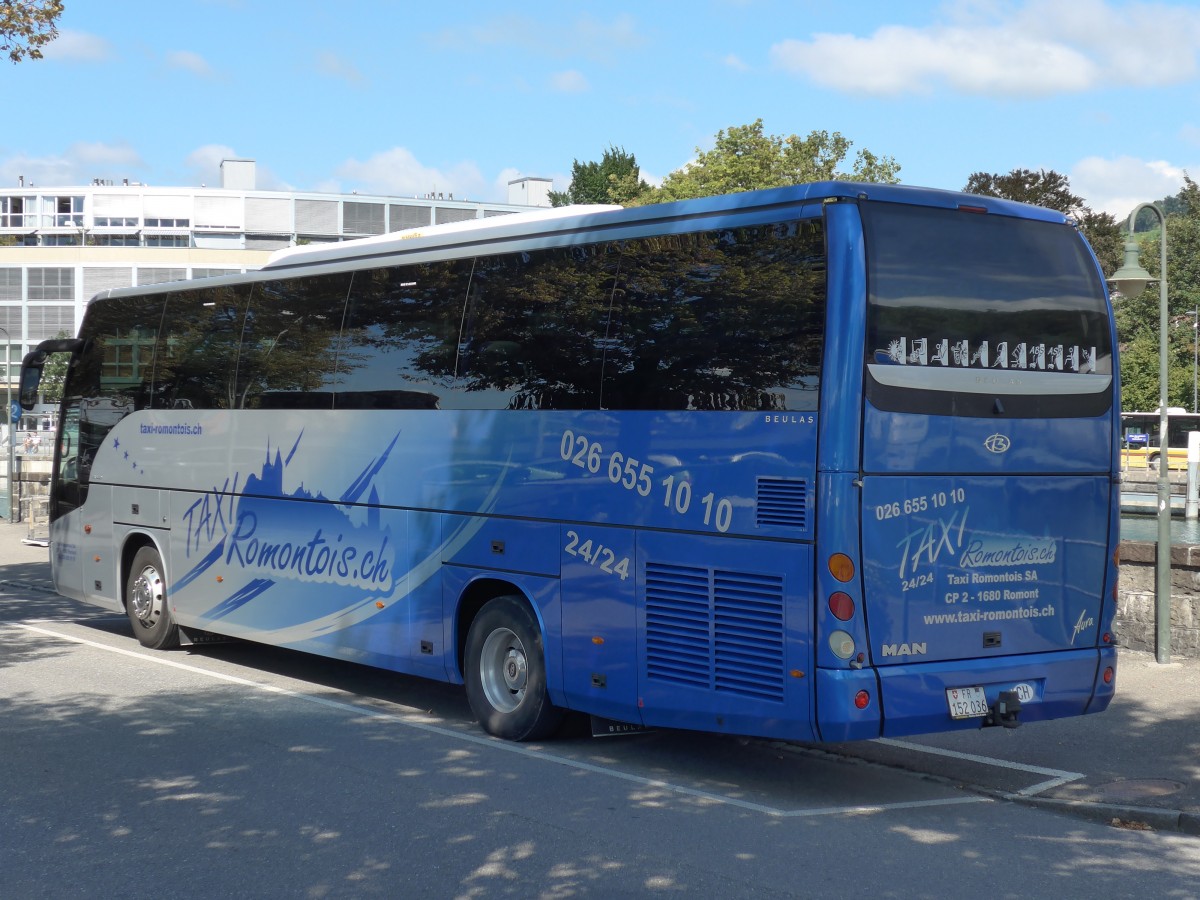 (155'245) - Taxi Romontois, Romont - FR 152'036 - MAN/Beulas am 14. September 2014 bei der Schifflndte Thun