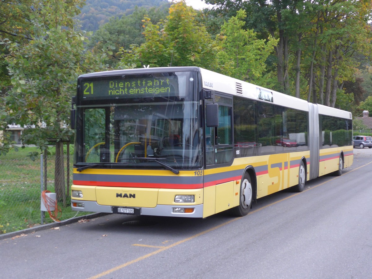 (155'416) - STI Thun - Nr. 105/BE 577'105 - MAN am 29. September 2014 bei der Schifflndte Thun