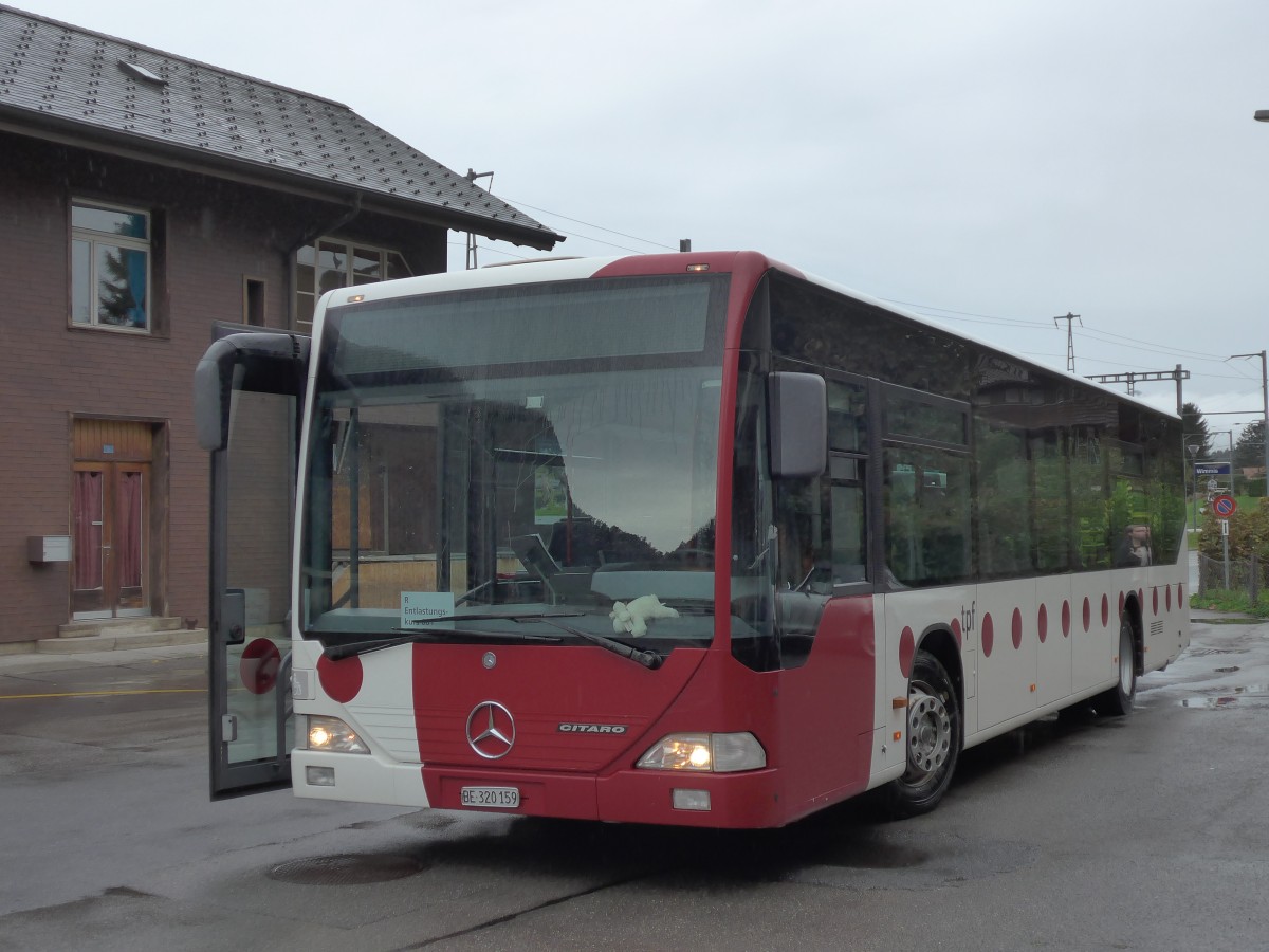 (155'742) - Stryffeler, Boltigen - BE 320'159 - Mercedes (ex TPF Fribourg Nr. 78) am 13. Oktober 2014 beim Bahnhof Wimmis