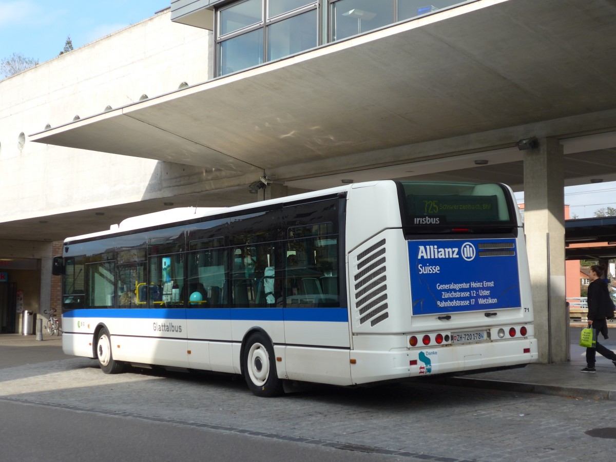 (156'251) - Ryffel, Uster - Nr. 71/ZH 720'178 - Irisbus am 28. Oktober 2014 beim Bahnhof Uster