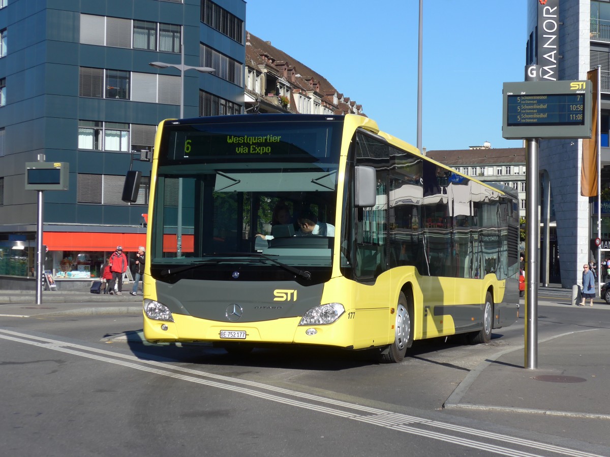 (156'332) - STI Thun - Nr. 177/BE 752'177 - Mercedes am 29. Oktober 2014 beim Bahnhof Thun