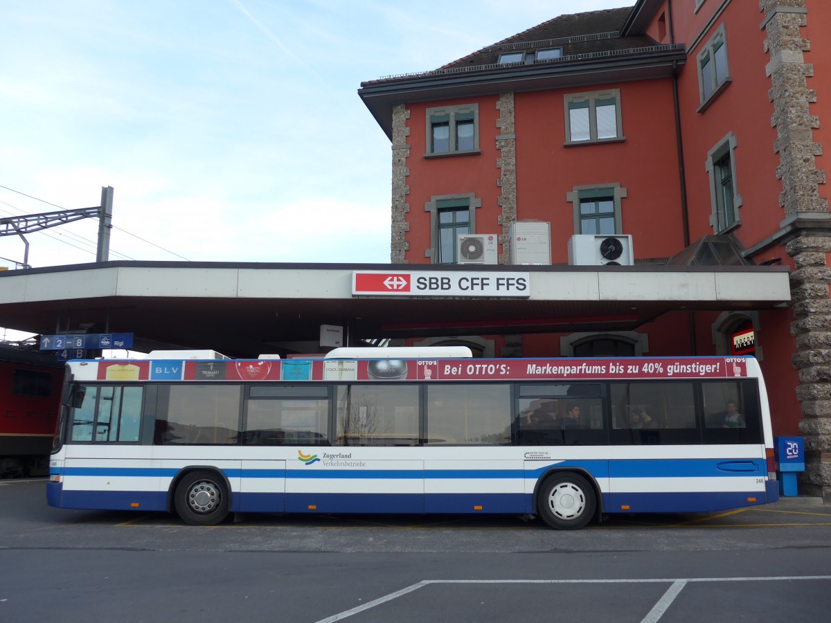 (156'374) - Auf der Maur, Steinen - Nr. 246/SZ 77'440 - Scania/Hess (ex Amrein, Kssnacht; ex ZVB Zug Nr. 117; ex ZVB Zug Nr. 17) am 31. Oktober 2014 beim Bahnhof Arth-Goldau