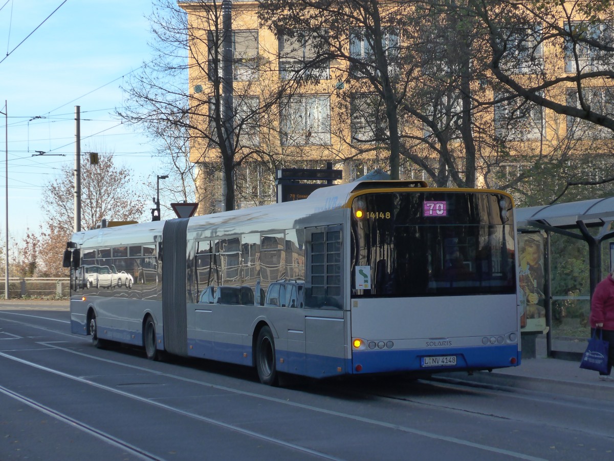 (156'564) - LVB Leipzig - Nr. 14'148/L-NV 4148 - Solaris am 17. November 2014 in Leipzig, Stannebeinplatz