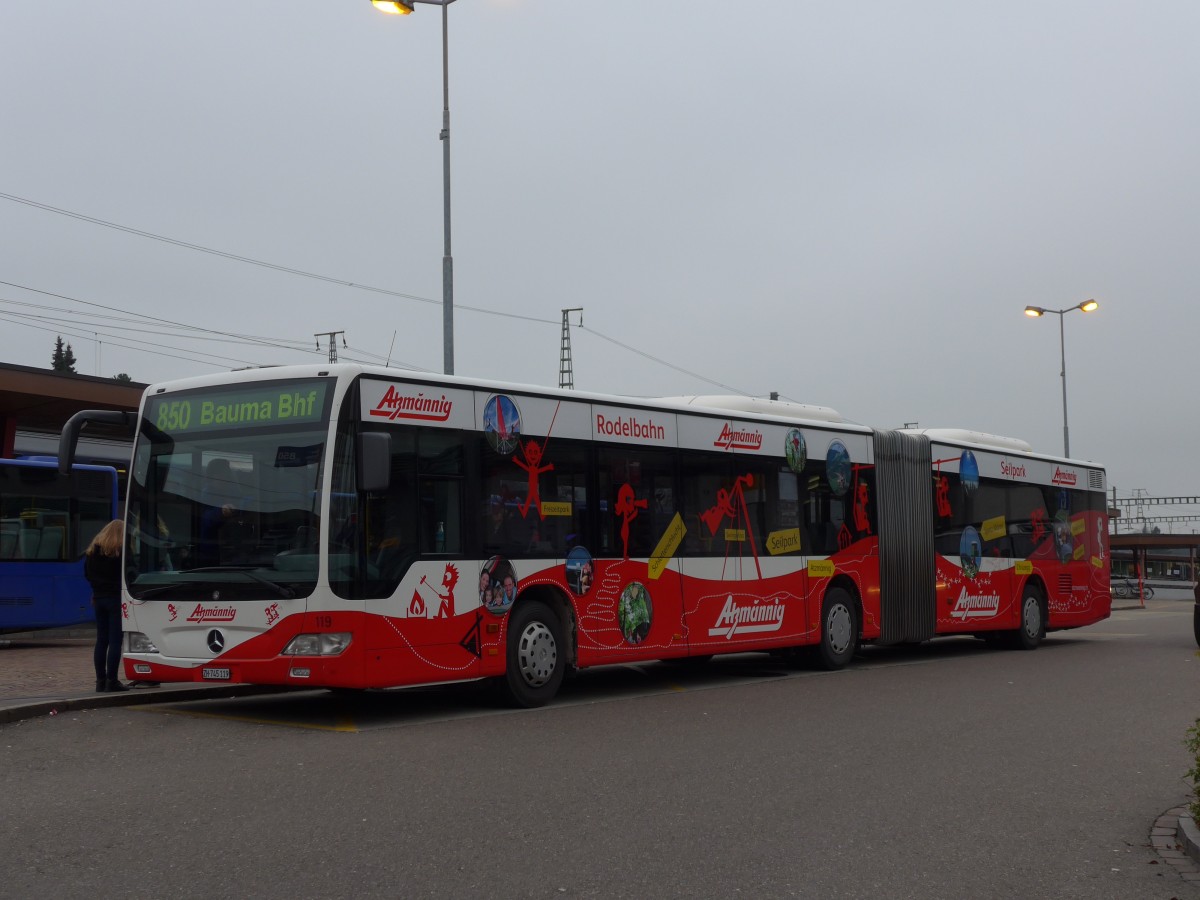 (157'538) - VZO Grningen - Nr. 119/ZH 745'119 - Mercedes am 26. November 2014 beim Bahnhof Wetzikon