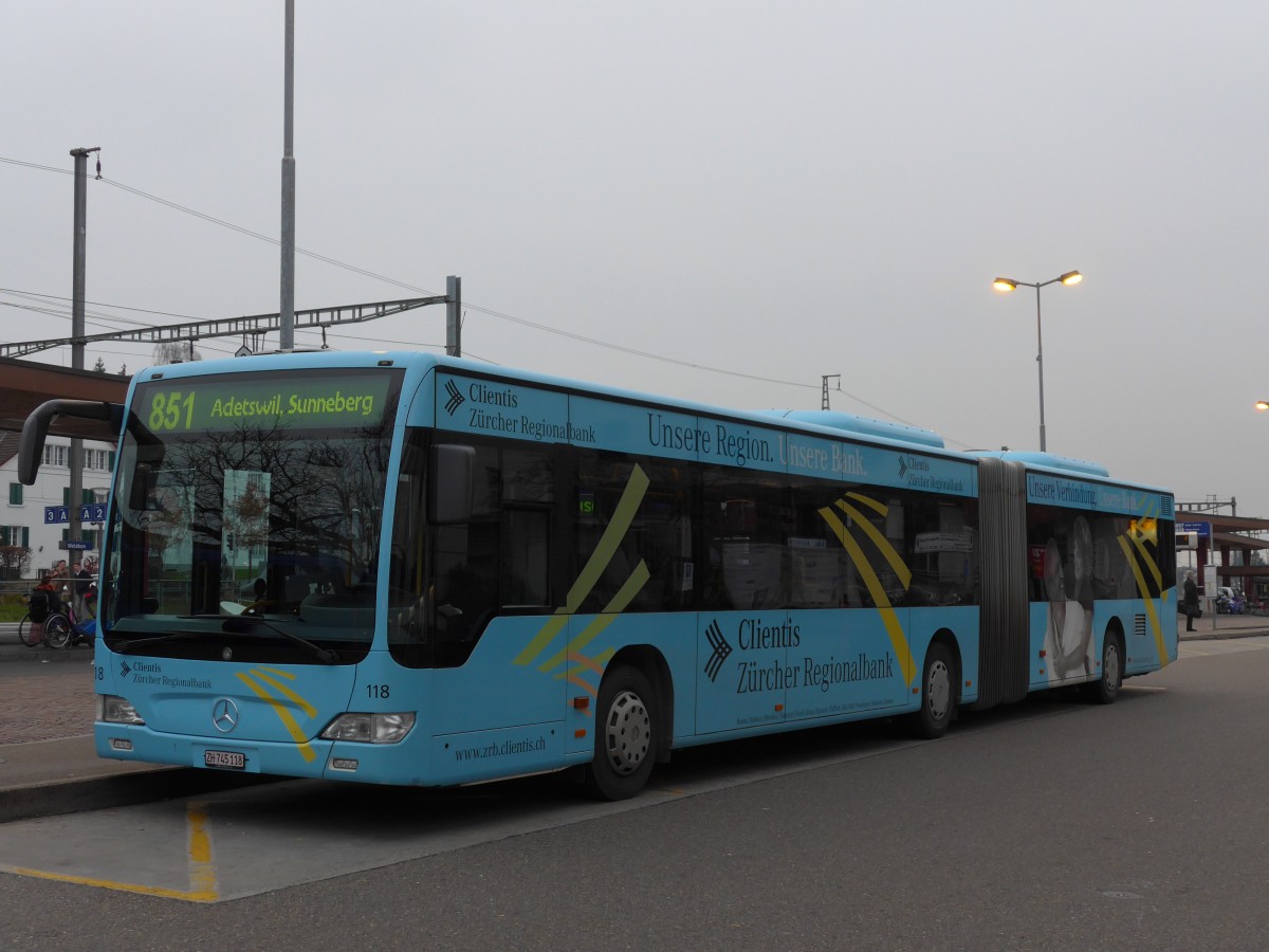 (157'556) - VZO Grningen - Nr. 118/ZH 745'118 - Mercedes am 26. November 2014 beim Bahnhof Wetzikon