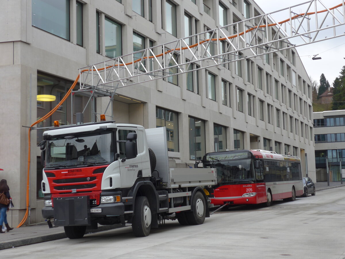 (157'619) - SW Winterthur - ZH 32'981 U - Scania am 6. Dezember 2014 beim Hauptbahnhof Winterthur