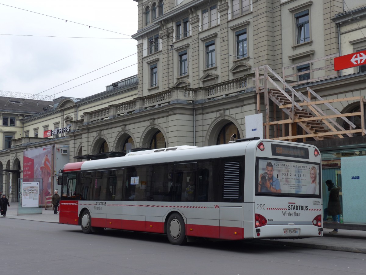 (157'640) - SW Winterthur - Nr. 290/ZH 730'290 - Solaris am 6. Dezember 2014 beim Hauptbahnhof Winterthur