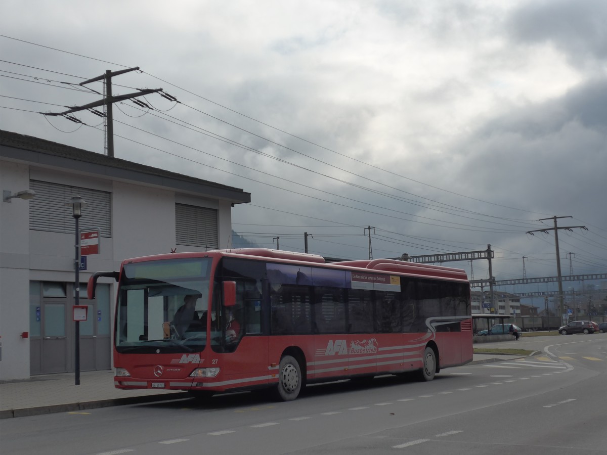 (157'701) - AFA Adelboden - Nr. 27/BE 26'773 - Mercedes am 7. Dezember 2014 beim Bahnhof Frutigen