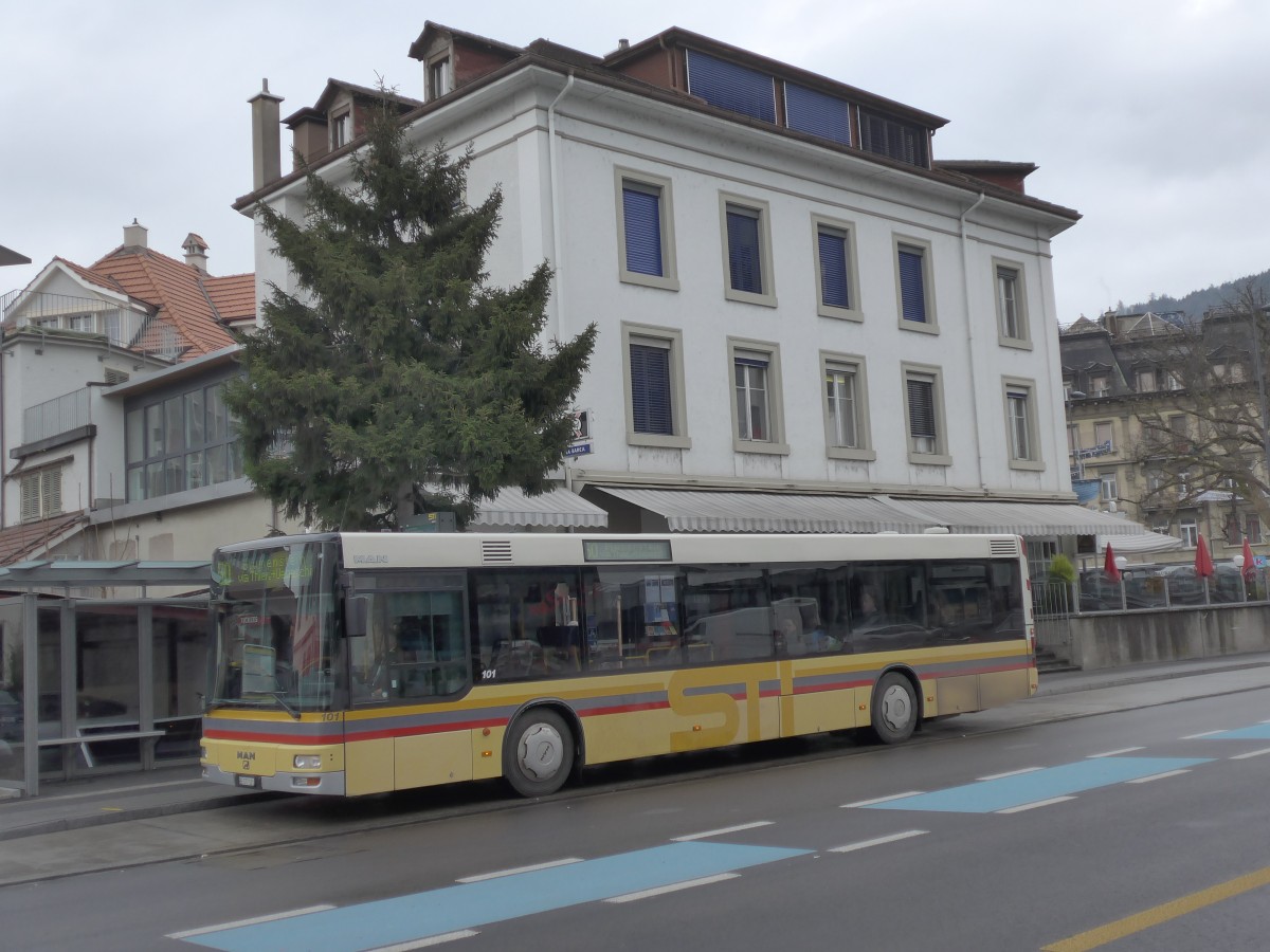 (157'716) - STI Thun - Nr. 101/BE 577'101 - MAN am 8. Dezember 2014 in Thun, Guisanplatz