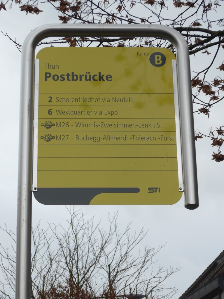 (157'718) - STI-Haltestelle - Thun, Postbrcke - am 8. Dezember 2014