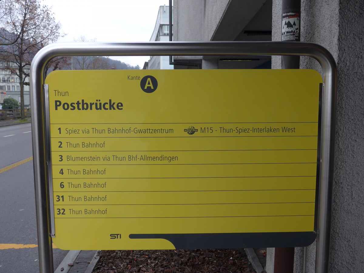 (157'719) - STI-Haltestelle - Thun, Postbrcke - am 8. Dezember 2014