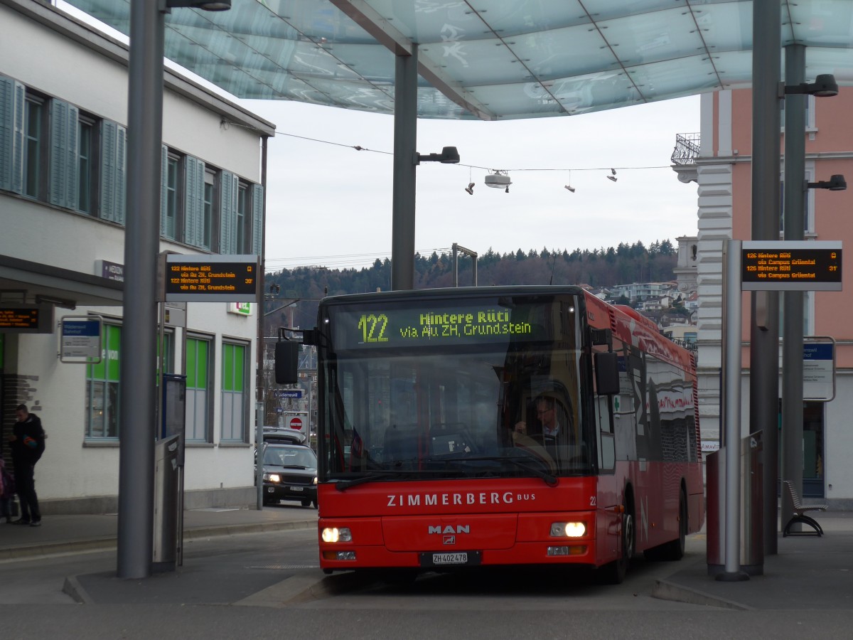 (157'792) - AHW Horgen - Nr. 22/ZH 402'478 - MAN am 14. Dezember 2014 beim Bahnhof Wdenswil