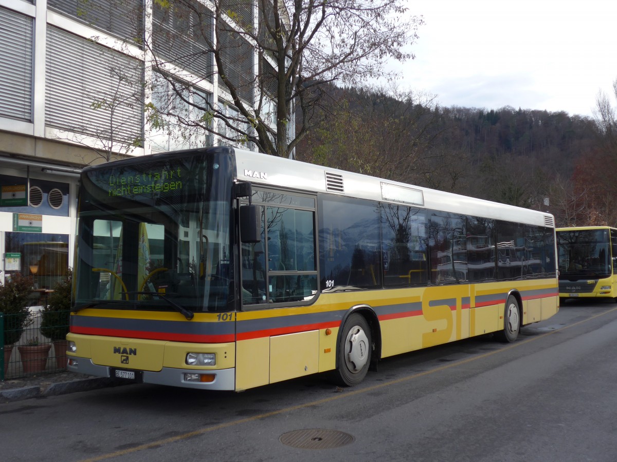 (157'804) - STI Thun - Nr. 101/BE 577'101 - MAN am 15. Dezember 2014 bei der Schifflndte Thun