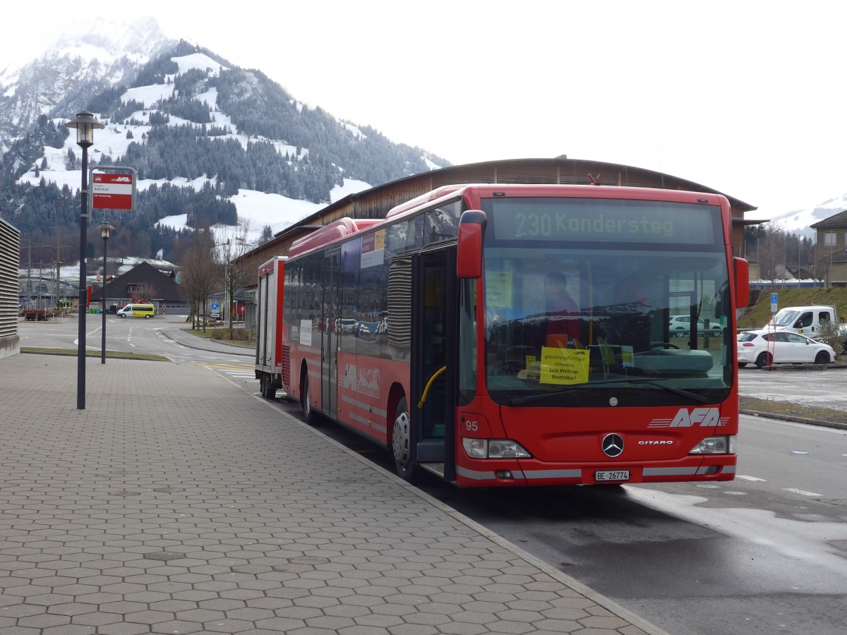 (158'336) - AFA Adelboden - Nr. 95/BE 26'774 - Mercedes am 11. Januar 2015 beim Bahnhof Frutigen