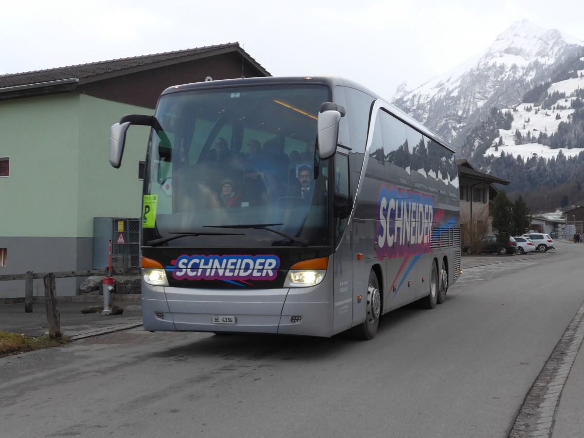 (158'384) - Schneider, Kirchberg - BE 4334 - Setra am 11. Januar 2015 beim Bahnhof Frutigen