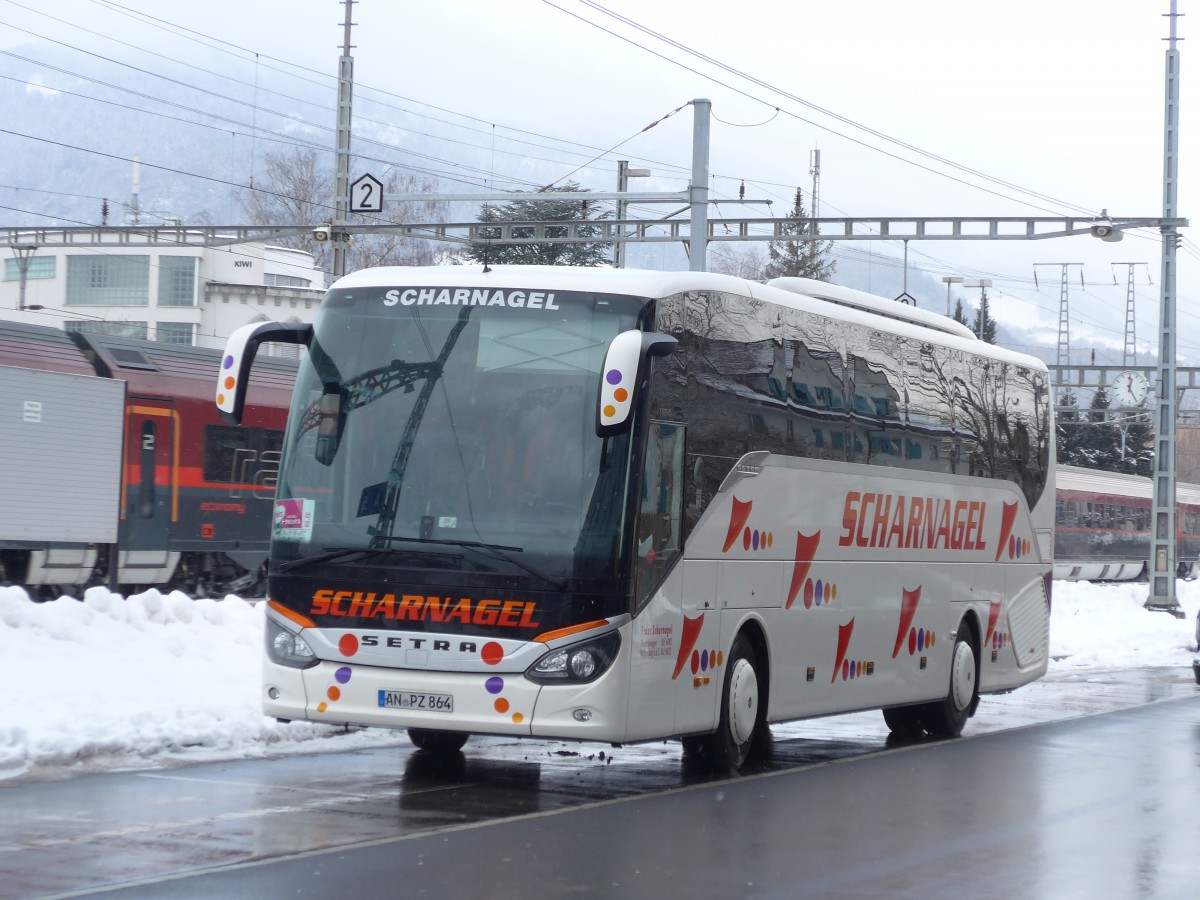 (158'533) - Aus Deutschland: Scharnagel, Feuchtwangen - AN-PZ 864 - Setra am 1. Februar 2015 beim Bahnhof Sargans