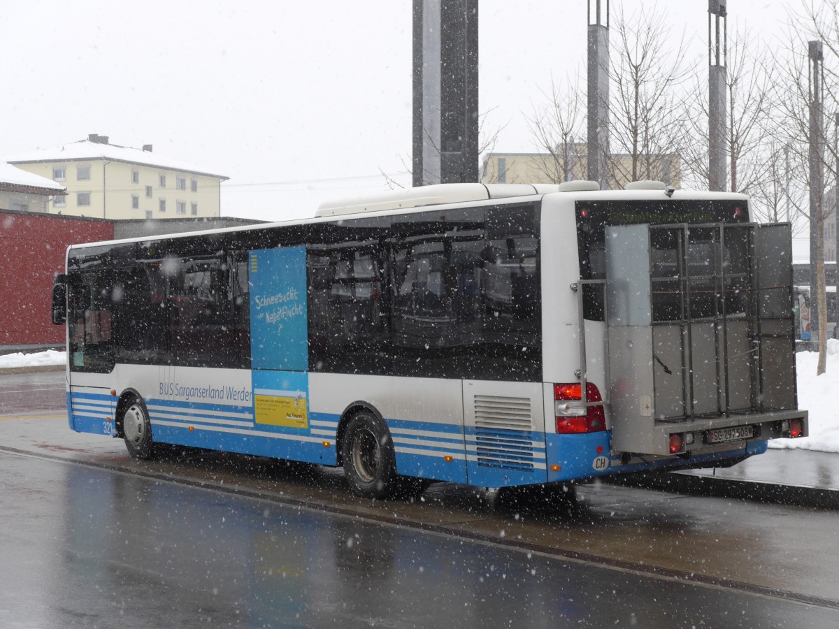 (158'565) - BSW Sargans - Nr. 321/SG 297'508 - MAN/Gppel am 1. Februar 2015 beim Bahnhof Sargans