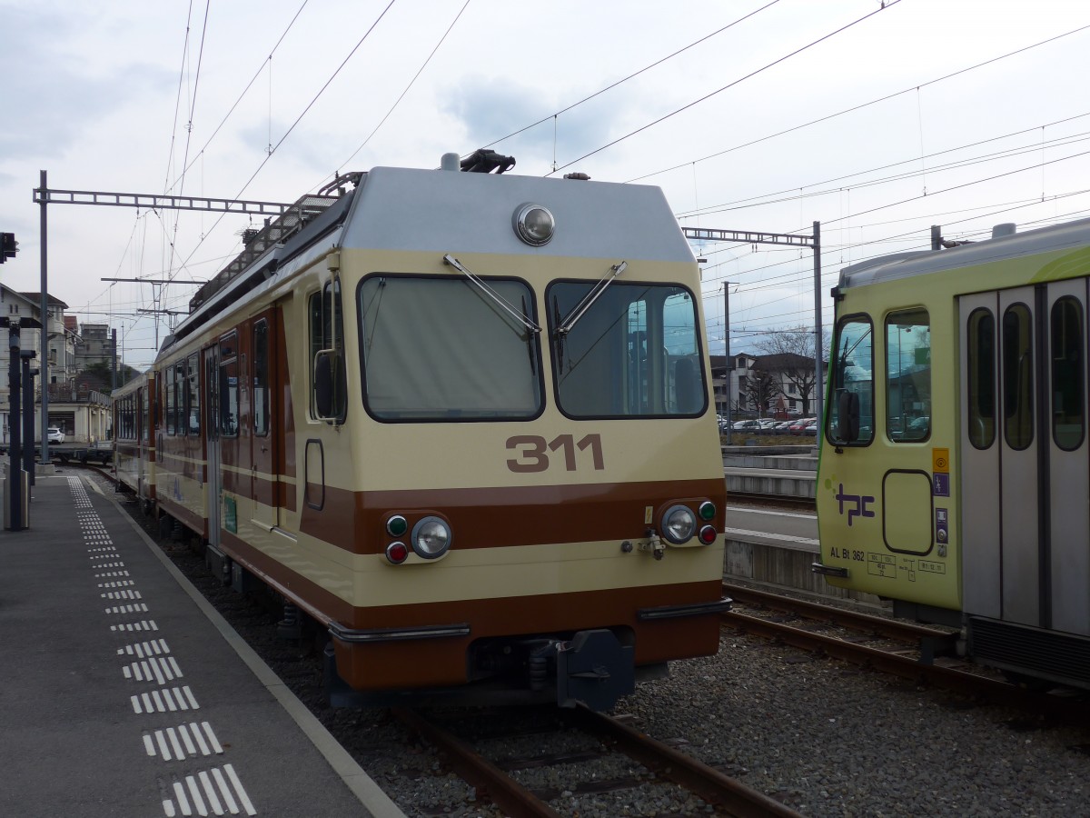 (158'913) - TPC-AL Triebwagen - Nr. 311 - am 28. Februar 2015 im Bahnhof Aigle