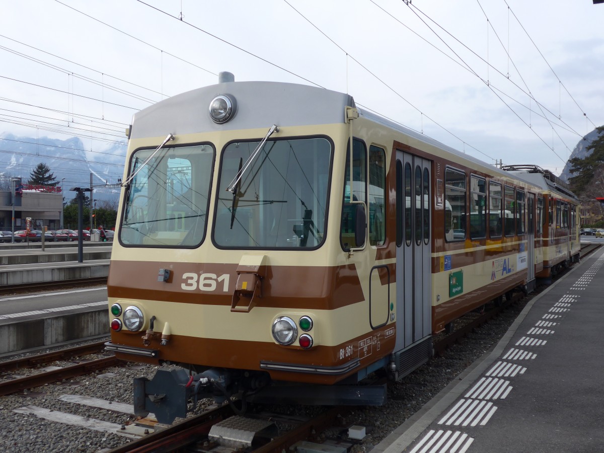 (158'915) - TPC-AL Triebwagen - Nr. 361 - am 28. Februar 2015 im Bahnhof Aigle