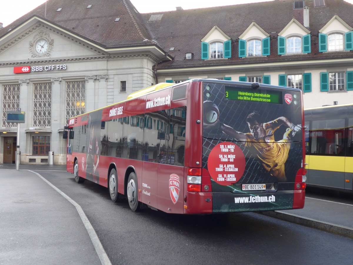 (158'926) - STI Thun - Nr. 149/BE 801'149 - MAN am 2. Mrz 2015 beim Bahnhof Thun