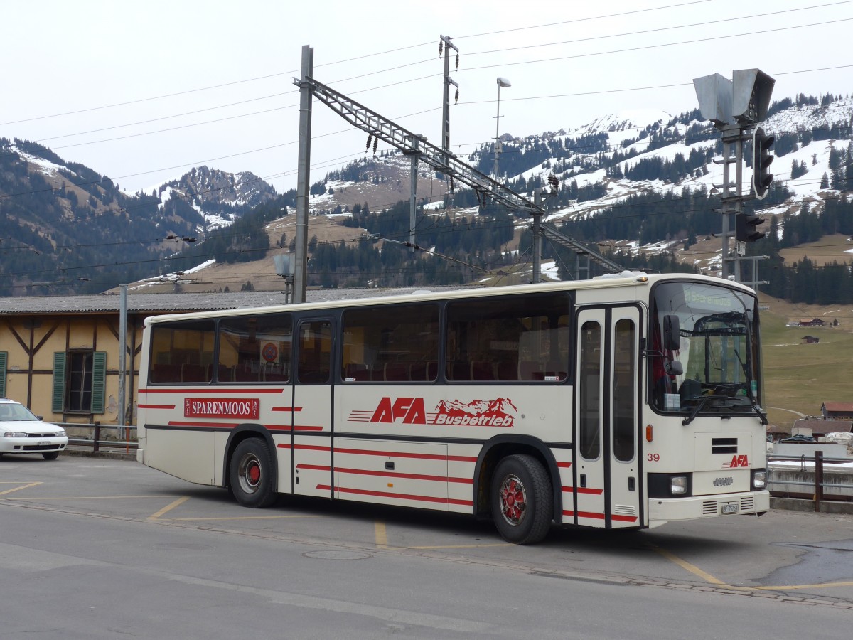 (159'187) - AFA Adelboden - Nr. 39/BE 25'753 - NAW/R&J (ex Nr. 18; ex Autopostale, Mendrisio Nr. 38; ex Piotti, Balerna Nr. 38; ex AAGI Interlaken Nr. 38; ex Schmocker, Beatenberg Nr. 3) am 16. Mrz 2015 beim Bahnhof Zweisimmen