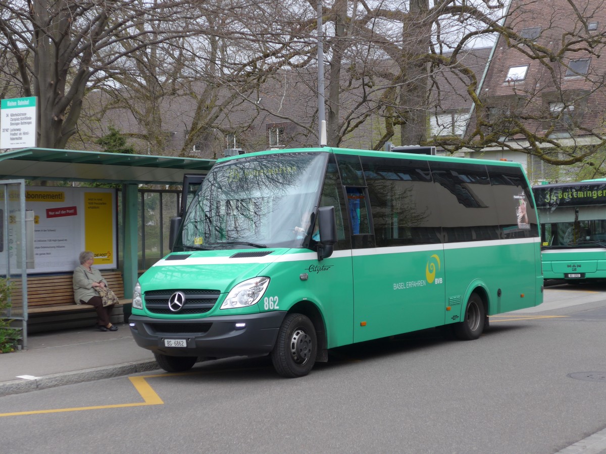 (159'705) - BVB Basel - Nr. 862/BS 6862 - Mercedes/Auwrter am 11. April 2015 beim Bahnhof Riehen