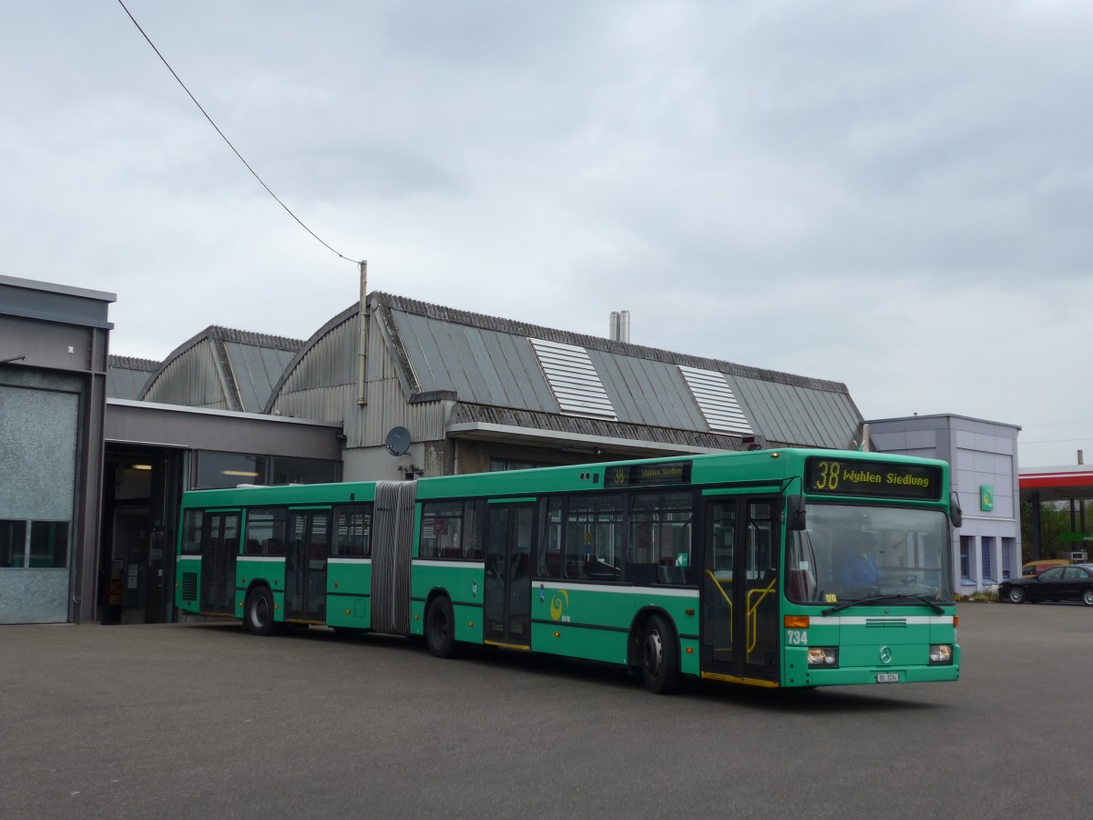 (159'752) - BVB Basel - Nr. 734/BS 3234 - Mercedes (ex VAG Freiburg/D Nr. 933) am 11. April 2015 in Basel, Garage Rankstrasse